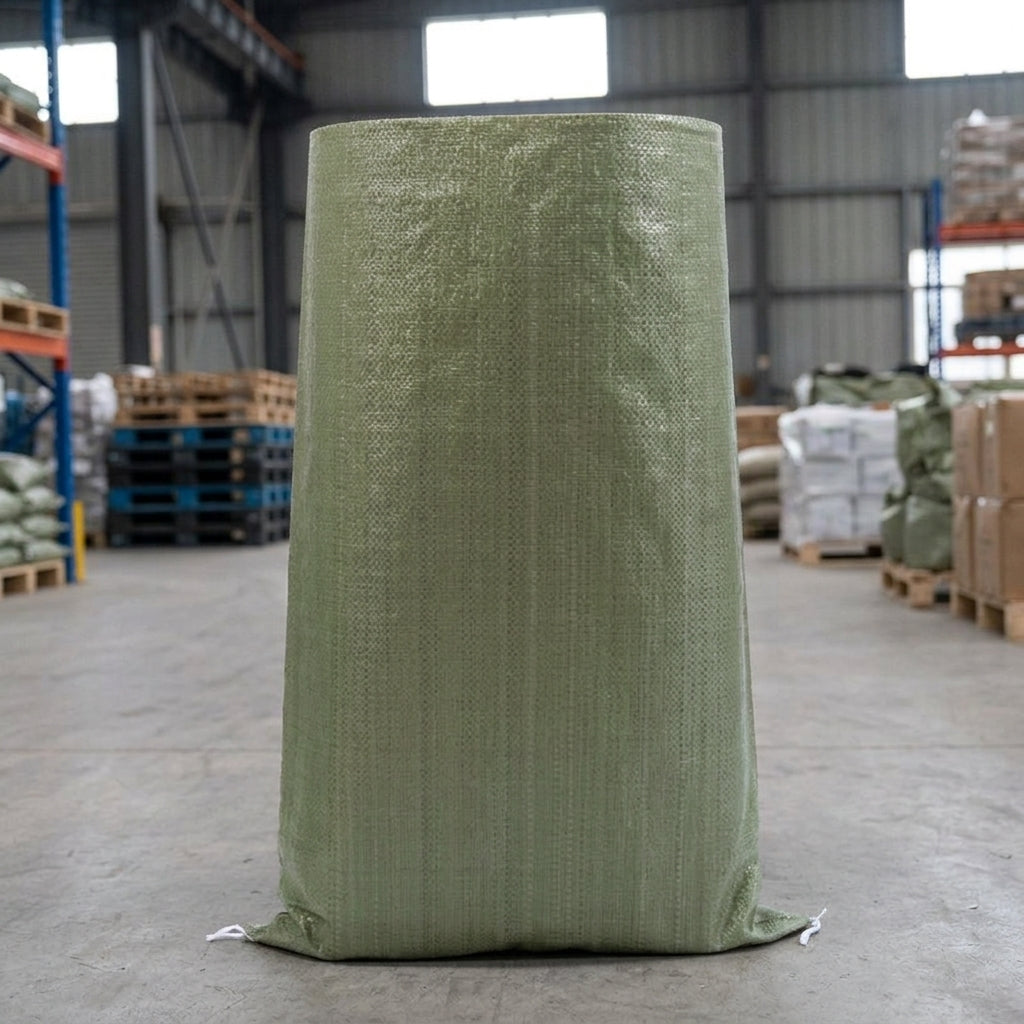 Gray-Green Woven Polypropylene Debris Sacks for 50kg Load, Reusable Garden Bags for Soil and Sand, Thin Grade Open-Top Construction Waste Bag