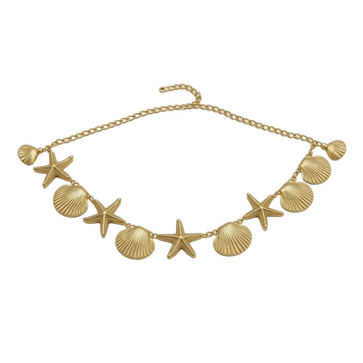 Gold-Tone Belly Chain with Sea Star Charms Asymmetrical Waist Chain with Charms Bohemian Accessory Lightweight for Festival