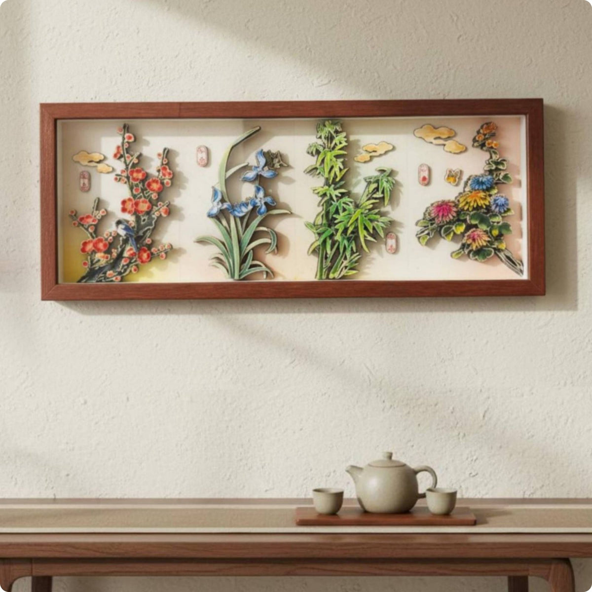 Garden Chrysanthemum Bamboo Chrysanthemum Wooden Art Hanger Chinese Wall Scroll Waterproof Ink Wall Scroll Art for Office