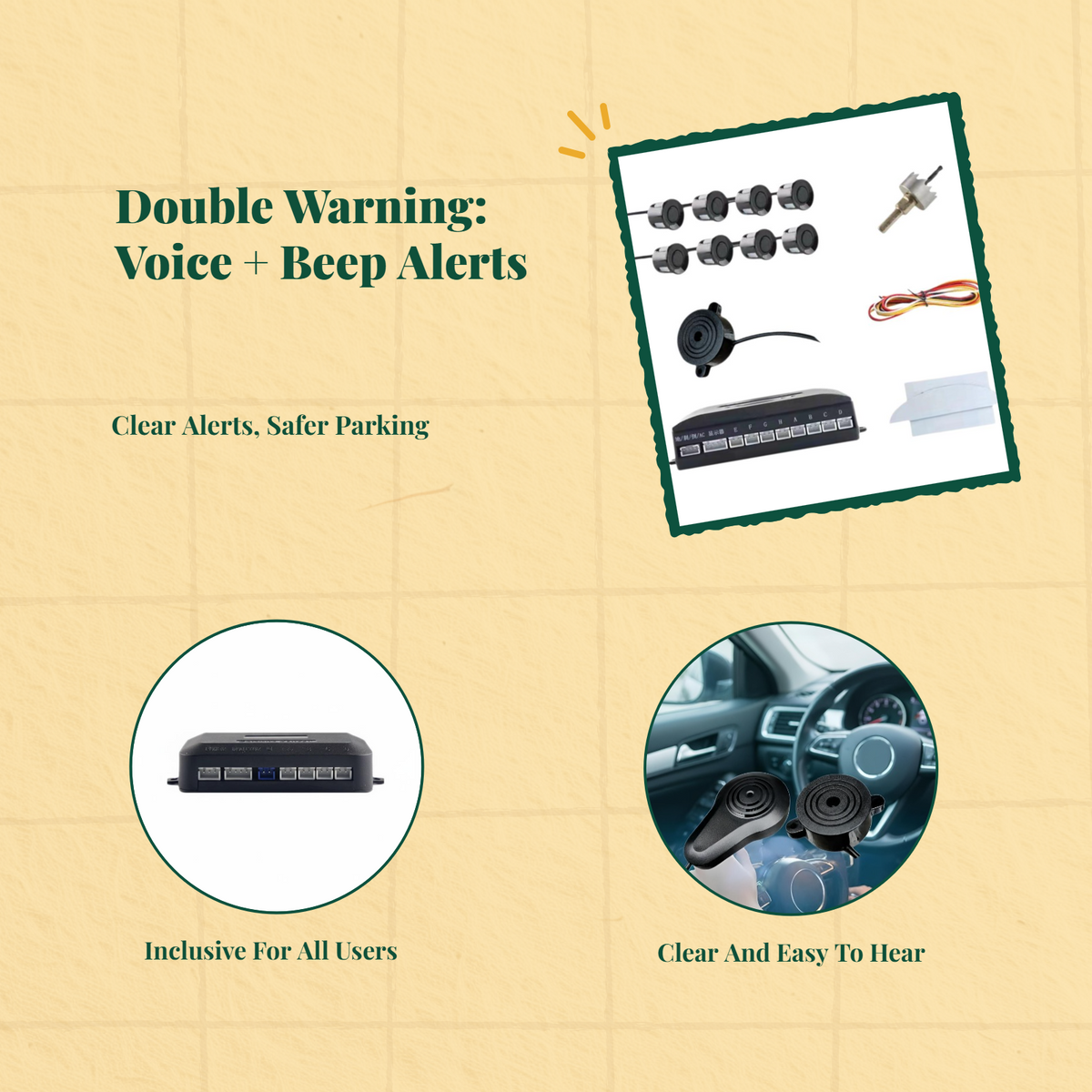 Ultrasonic parking radar, voice alerts