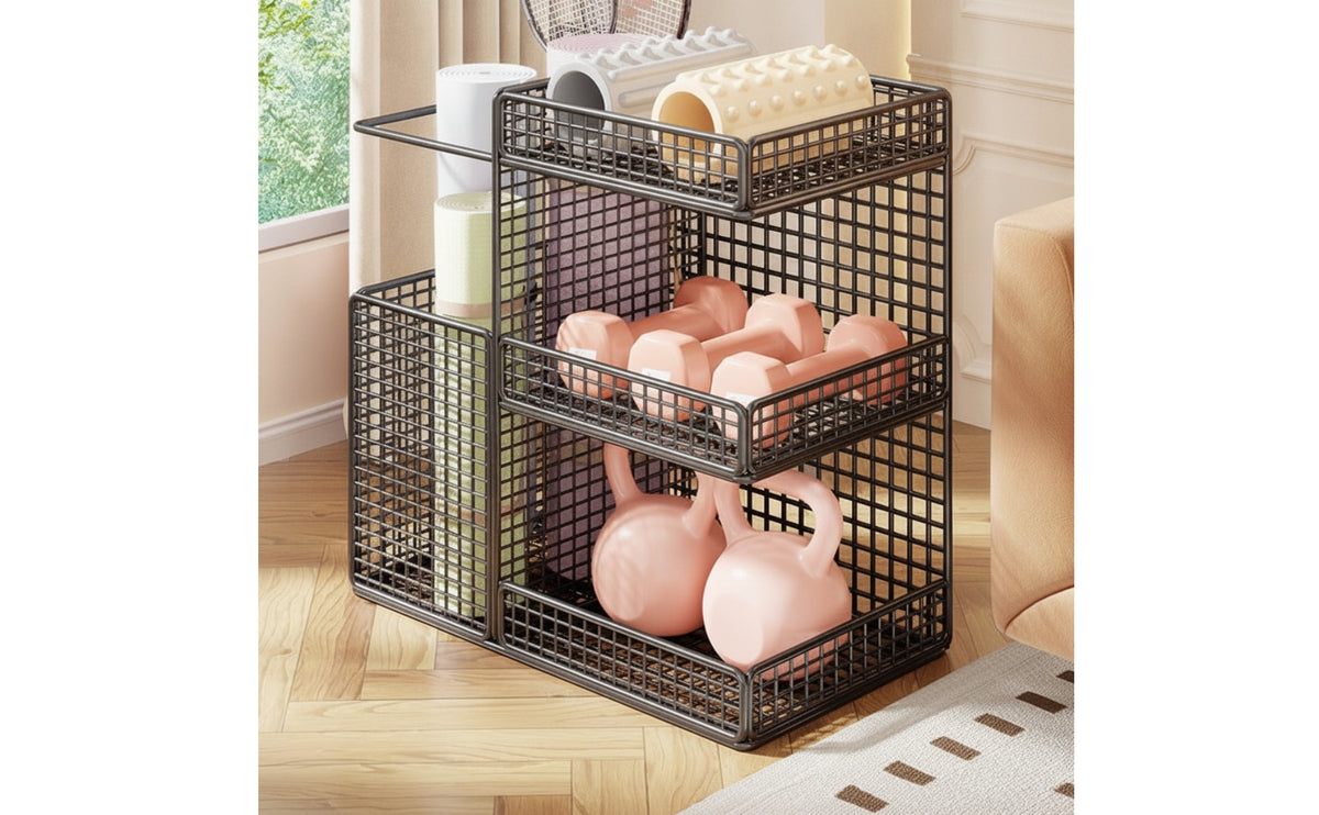 Home Gym Storage Rack Wirefitness Storage Rack Mat Storage Rack Large Capacity Gym Organizer with Side Compartment for Fitness Enthusiasts, Yogis