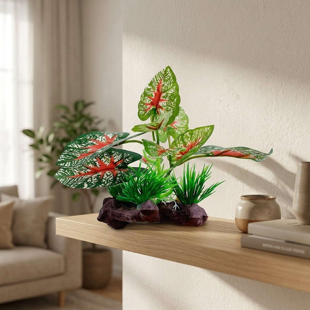 Freestanding Reptile Decor Artificial Plant Hideaway, 15cm Leopard Gecko Tank Accessories and Reptile Plants, Snake Accessories for Vivarium