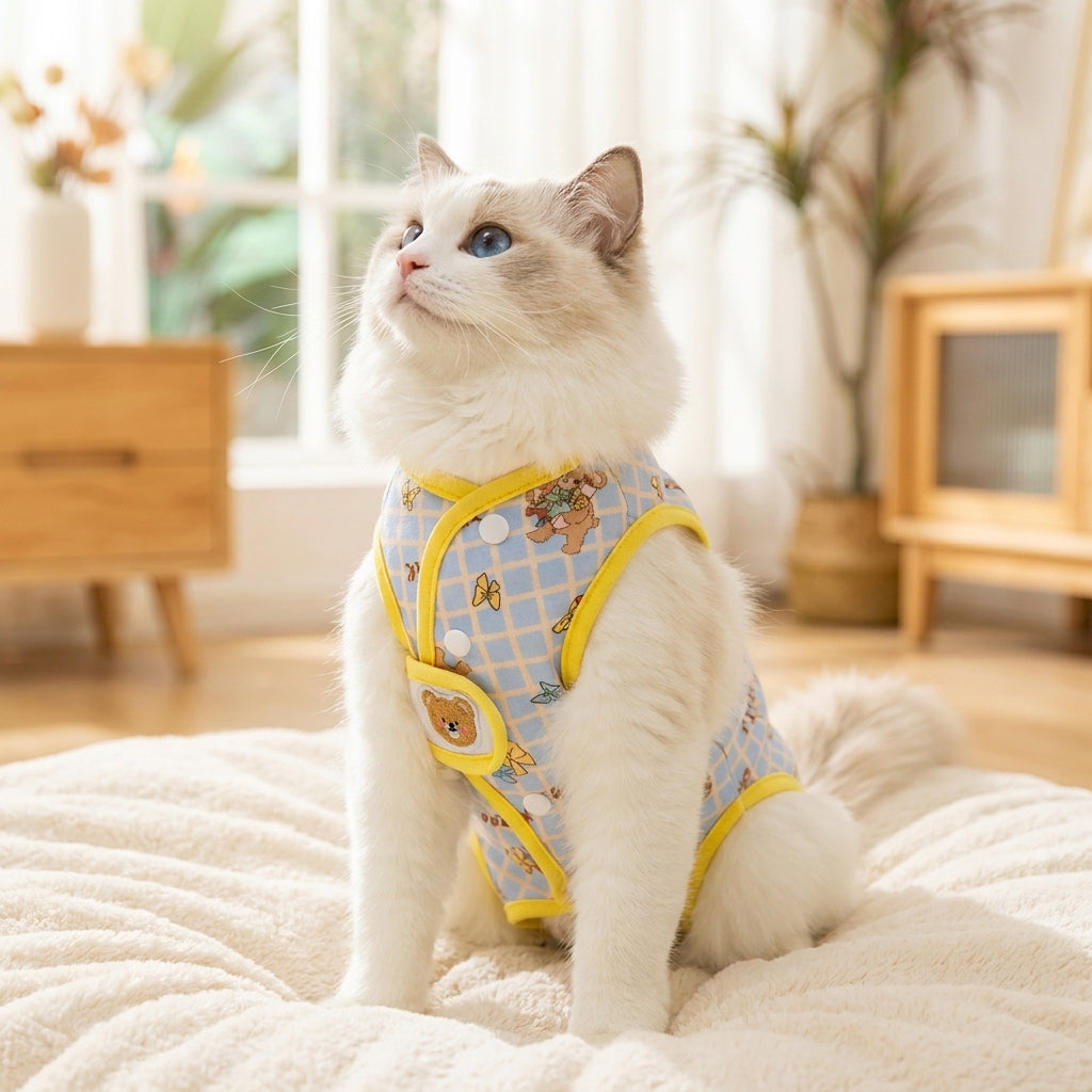 Cat Recovery Suit Post-Surgery Clothing, Spay Neuter Suit for Felines, Post-Op Cat Wear with Four-Legged Design, Breathable Polyester Material