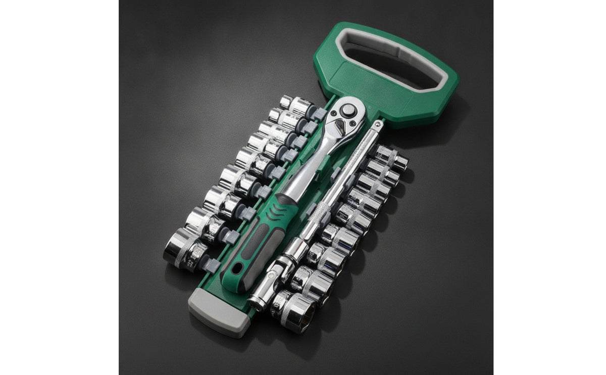 Metric Ratchet Socket Wrench Toolkit Compact Socket Wrench Set Portable Ratchet Set with Storage Case Reversible for Car Repair, Motorcycle Maintenance