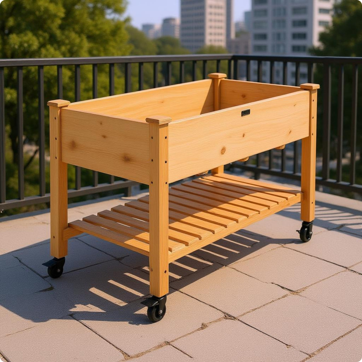 Wooden Garden Planter Box Caster Wheels Raised Garden Bed Open-Top Wooden Raised Planter