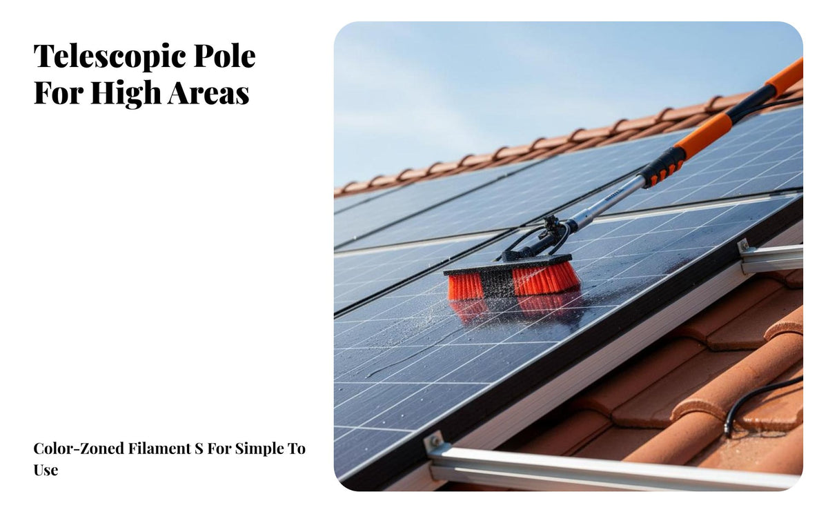 Non-Scratch Bristles Telescopic Water Fed Brush Multi-Functional Solar Panel Cleaning Brush Adjustable Angle Water Fed Pole Kit Lightweight Aluminum Construction for Homeowners, RV Owners, Professional Cleaners, Glass Surfaces, House Siding, Roofs, Decks