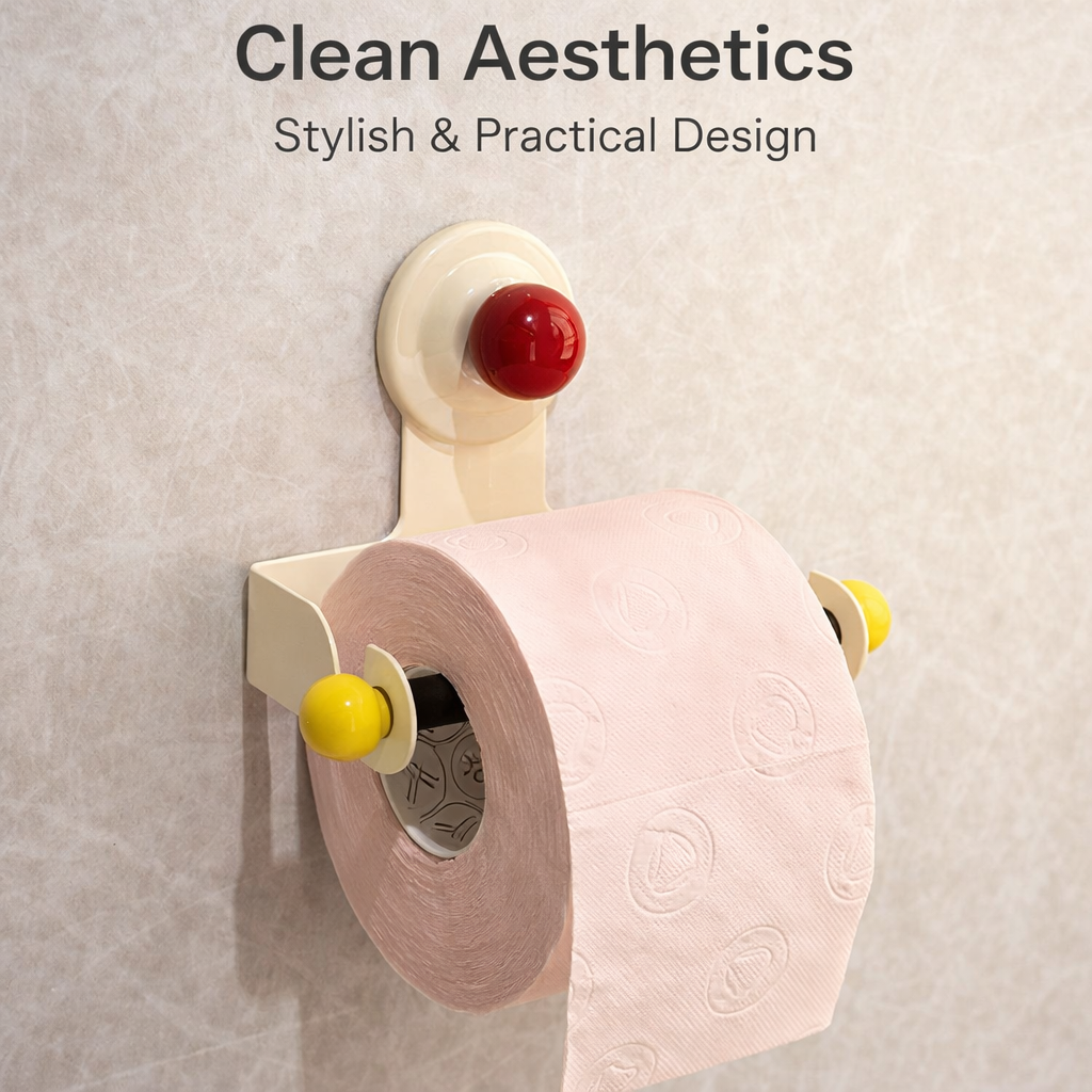 Paper Dispenser for Washroom, Wall Mounted Iron Rack with No Drill Suction Cup, Modern Minimalist Organizer for Small Areas, Bathroom Tissue Holder