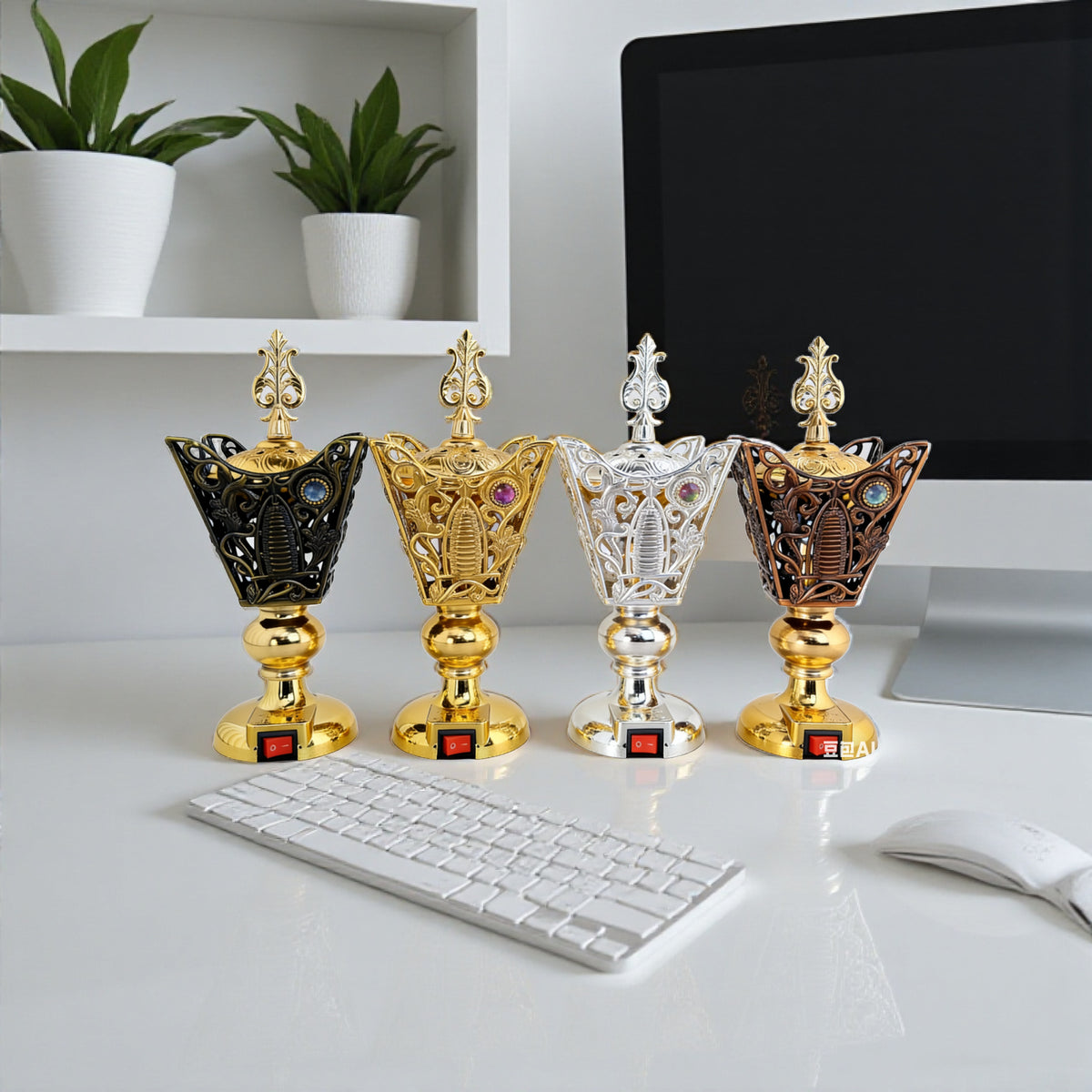 Gold Hollow Pattern Incense Burner Set for Home Decor