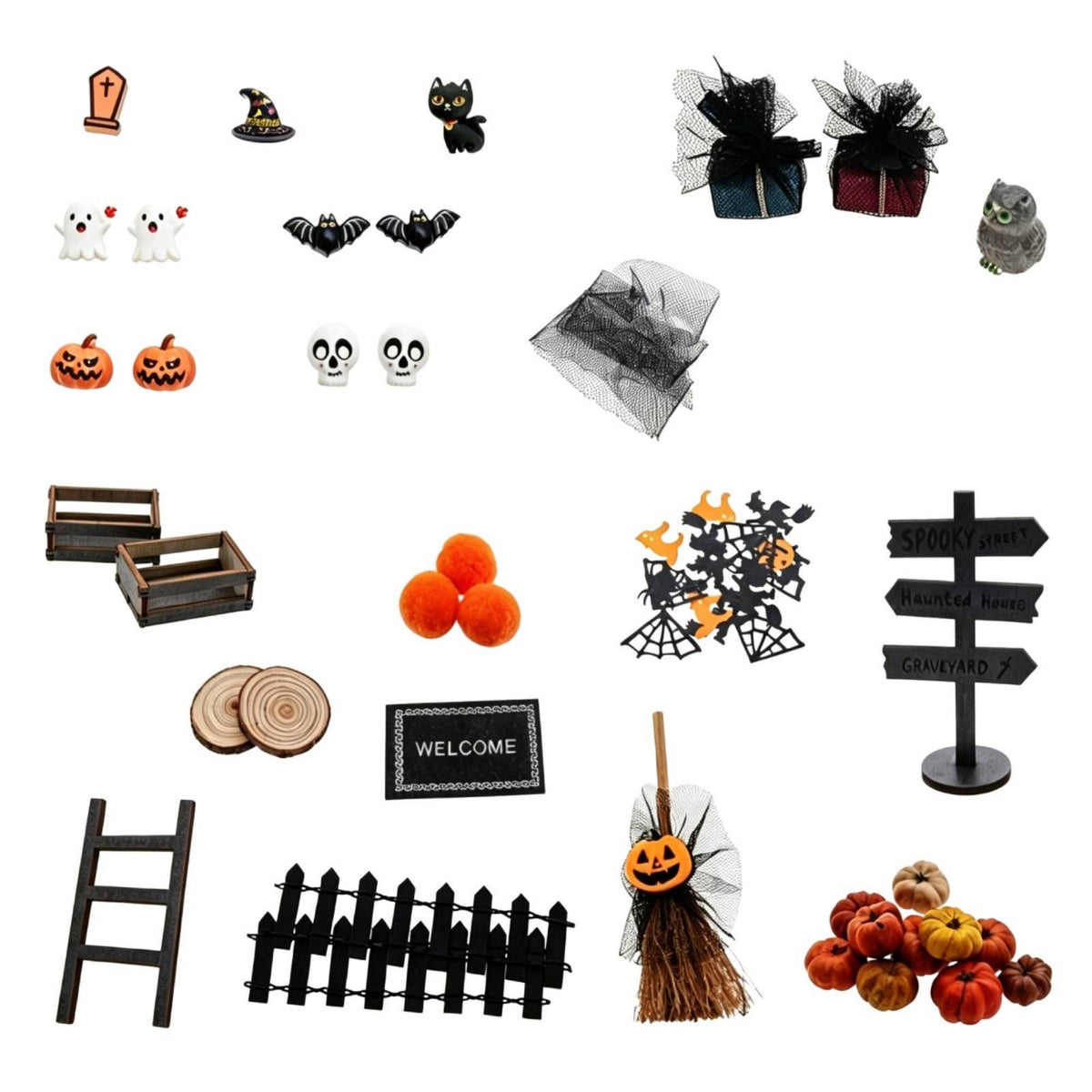 Aged-Finish Miniature Door with Accessories Rustic Dollhouse Door Kit Mini Halloween Miniature Set Wooden for Crafters, Diorama
