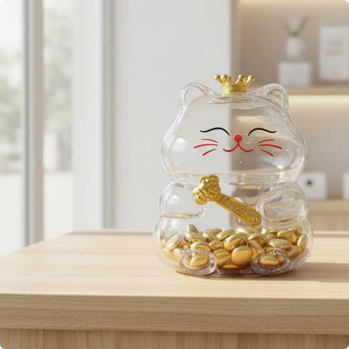 Feline Piggy Bank Decorative Storage Item Transparent Glass