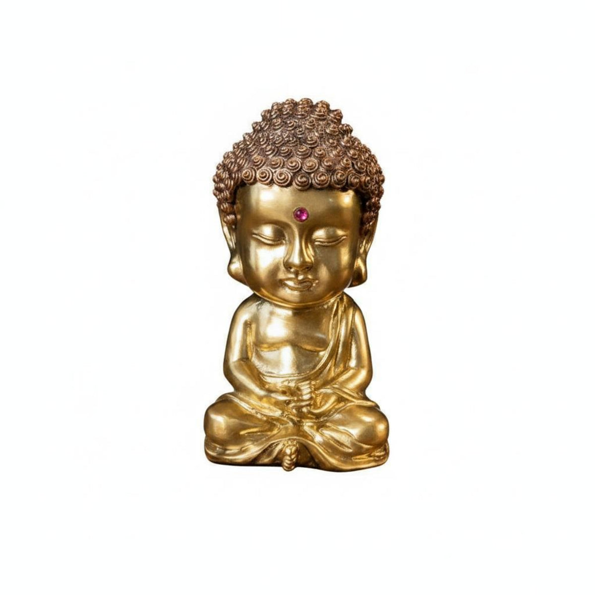 Seated Buddha Figurine Copper Meditation Buddha Statue Gold-Toned Base Meditating Statue for Desk, Car