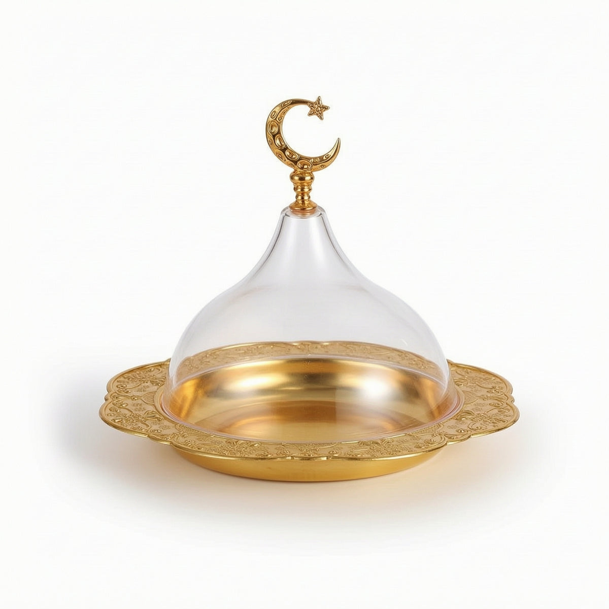 Scalloped Dessert Display with Glass Cover Embossed Pastry Display Plate Decorative Food Tray with Glass Cover Elegant for Party