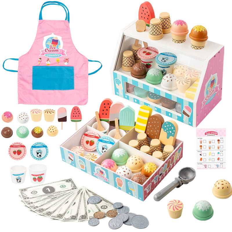 Wooden Pretend Play Ice Cream Shop Toy with Cash Register