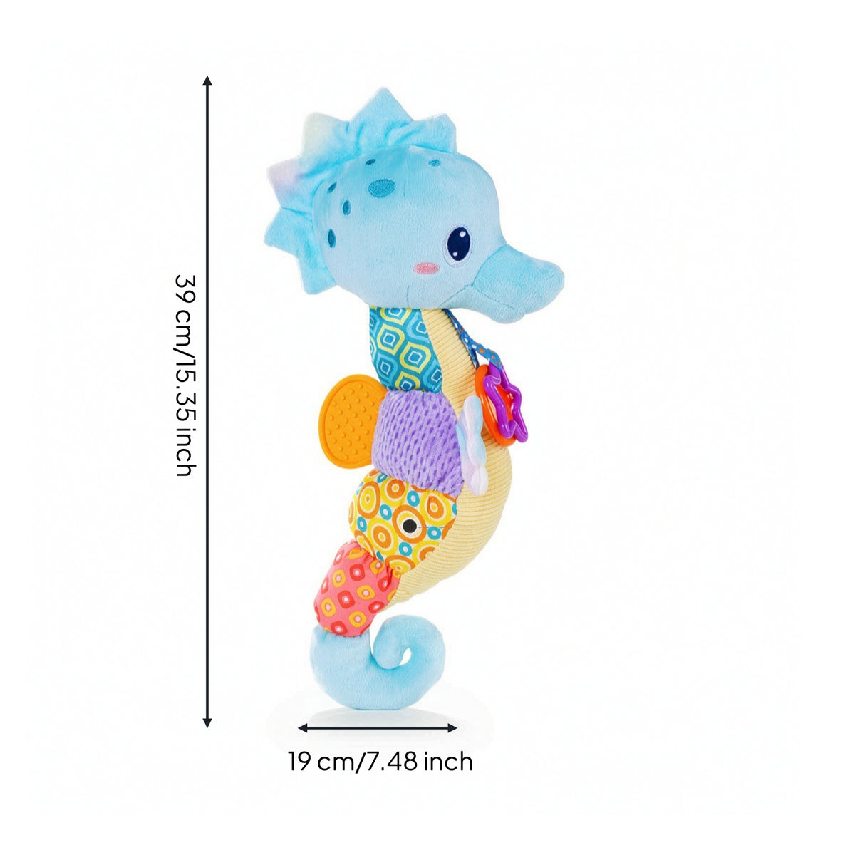 Soft Seahorse Sensory Toy Interactive Musical Seahorse Tactile Baby Rattle with Crinkle Paper Textured for Babies, Infants, Newborns, Stroller, Crib, Car Seat