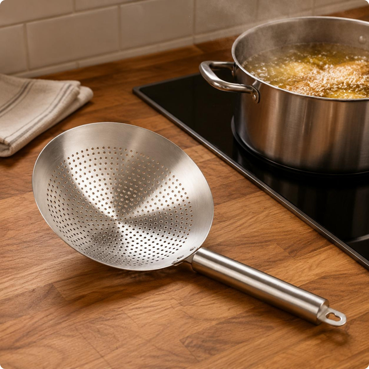 Stainless Steel Skimmer Spoon Sturdy Wire Strainer Ladle Easy to Clean