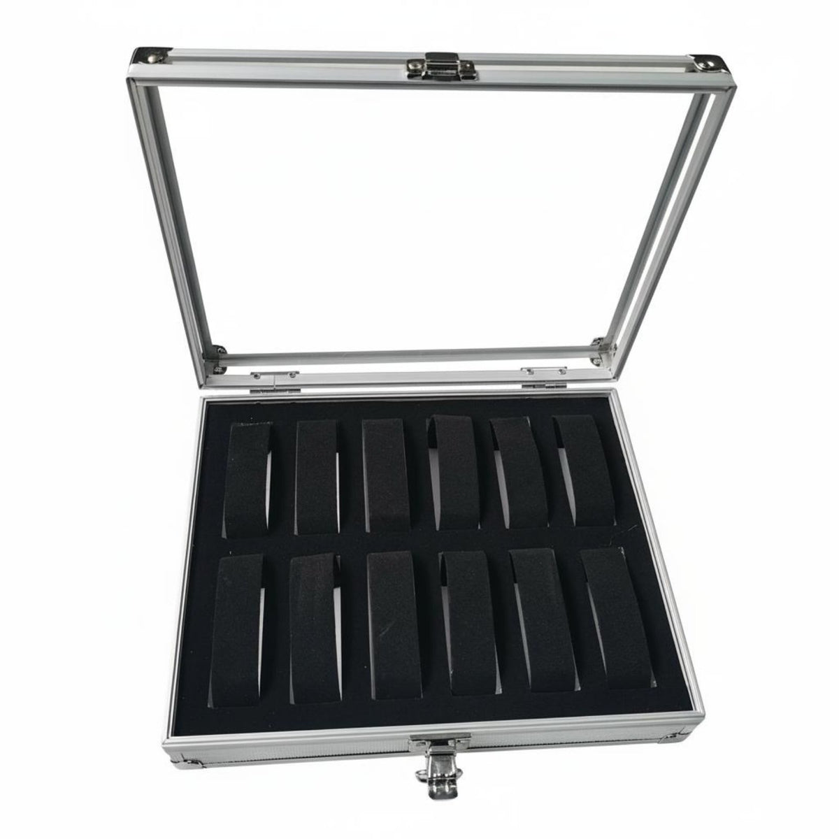 12 Compartment Watch Box Spacious Compartments Aluminum Watch Case Individual Item Storage Debris-Resistant Scuff Protection