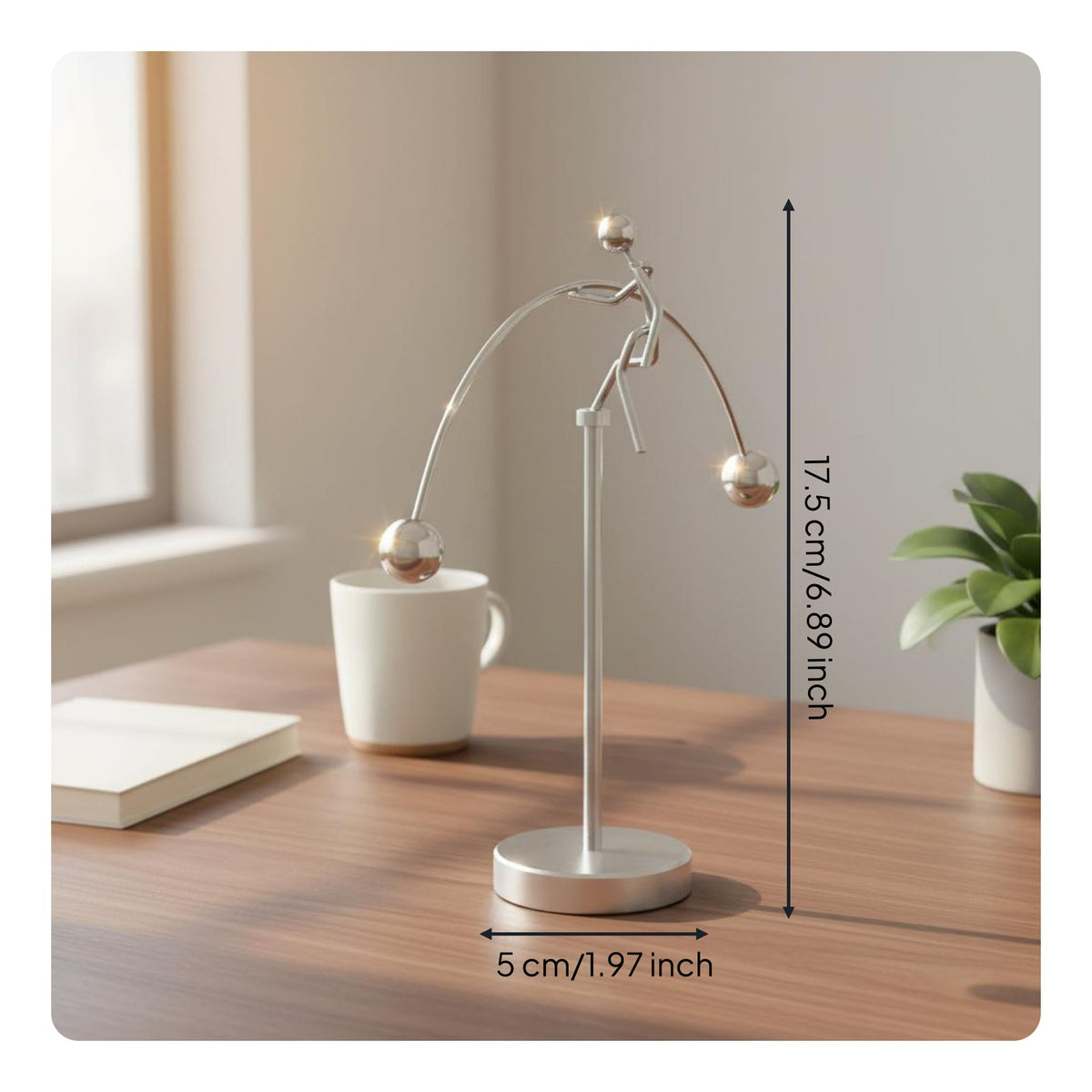 Stress Relief Metal Balancing Man Toy No Batteries Required Newton's Cradle Substitute Conversation Starter Newton's Cradle for Bookshelf
