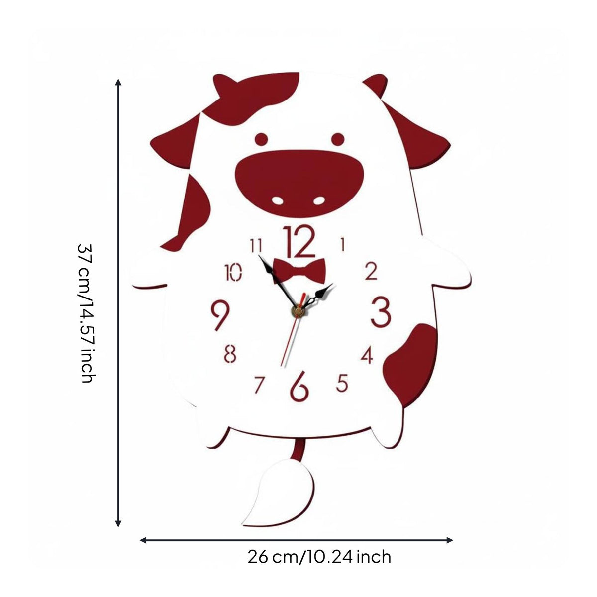 Creative Gift Idea Cartoon Cow Clock Silent Movement Cartoon Cow Wall Clock Large Arabic Numerals Timekeeping Device for Children, Nursery, Playroom, Bedroom
