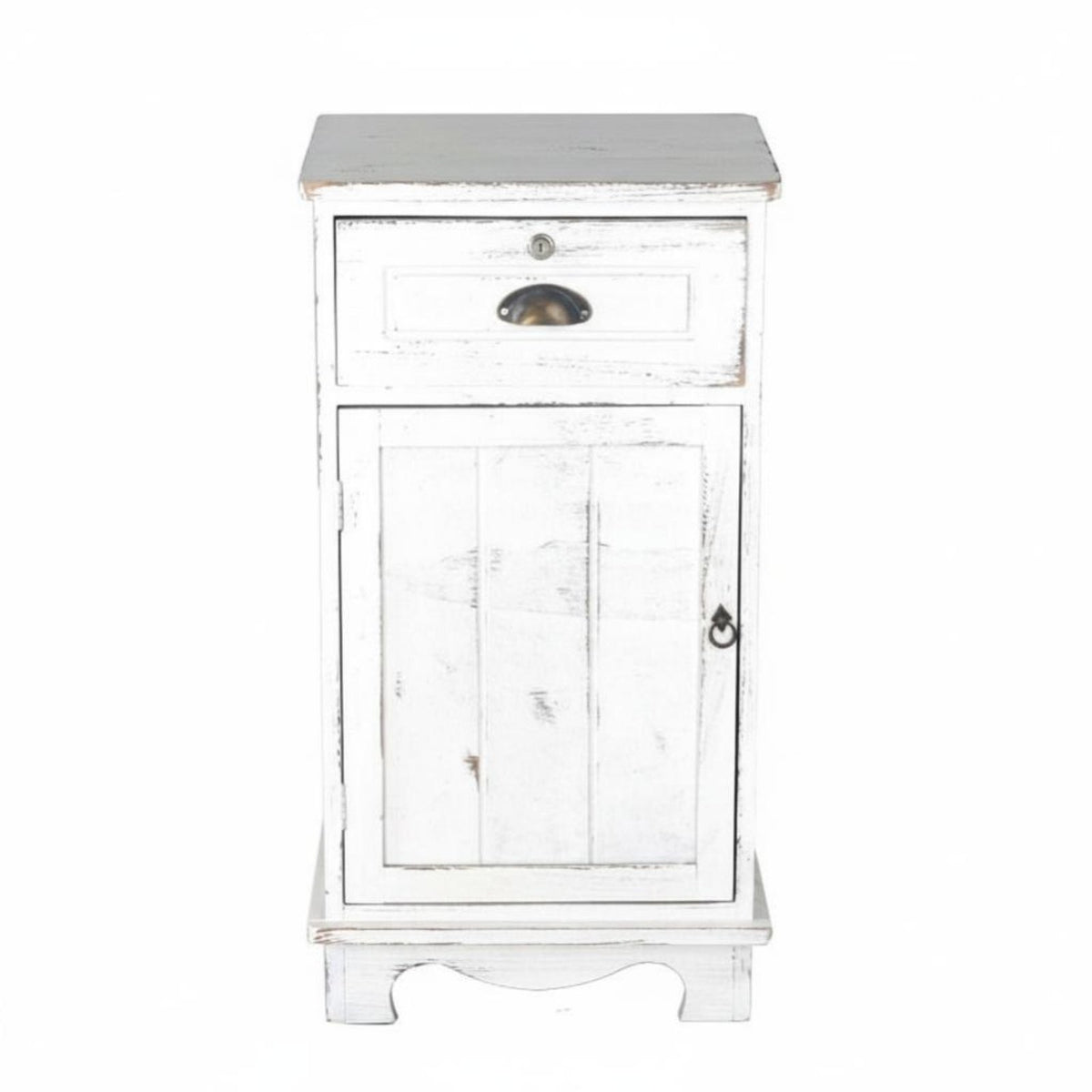 Narrow Bedside Cabinet Retro Design Narrow Storage Locker with Drawer Distressed Finish Large Capacity for Bedroom, Small Areas