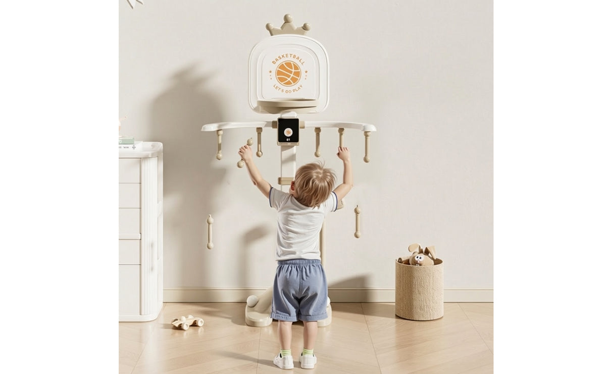 Smart Scoring Basketball Hoop with Stand Height-Adjustable Indoor Basketball Hoop Interactive Game Set Stable for Toddlers, Playroom, Apartment