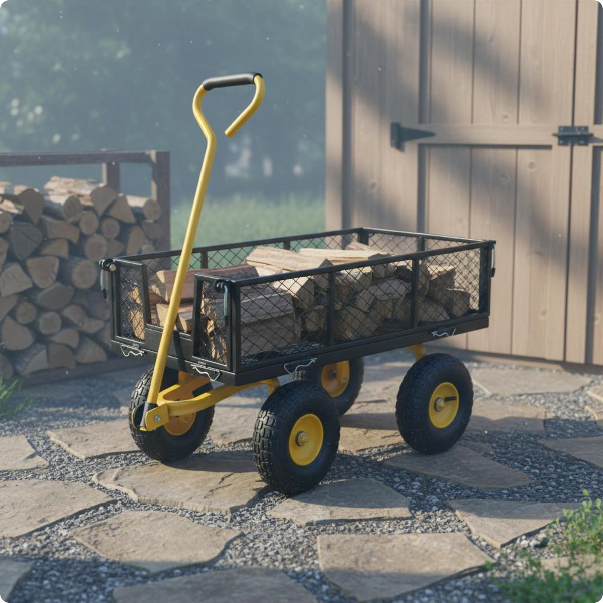 Mesh Garden Wagon Yellow Accents Mesh Side Wagon