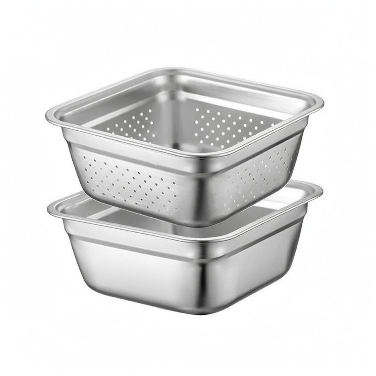 2 Pieces Nesting Basin Set Stackable Stainless Steel Basin Rolled Rim