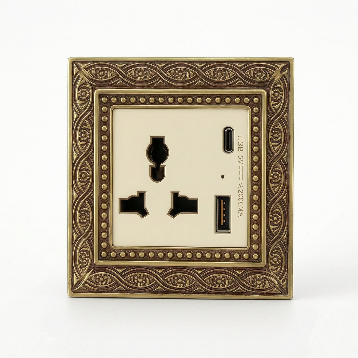 Vintage Switch Socket Panel Ornate Decorator Light Switch with Wall Plate Embossed Fitting Brass-Colored for Interior Designers, Homeowners, Living Room, Bedroom, Hotel, Renovation