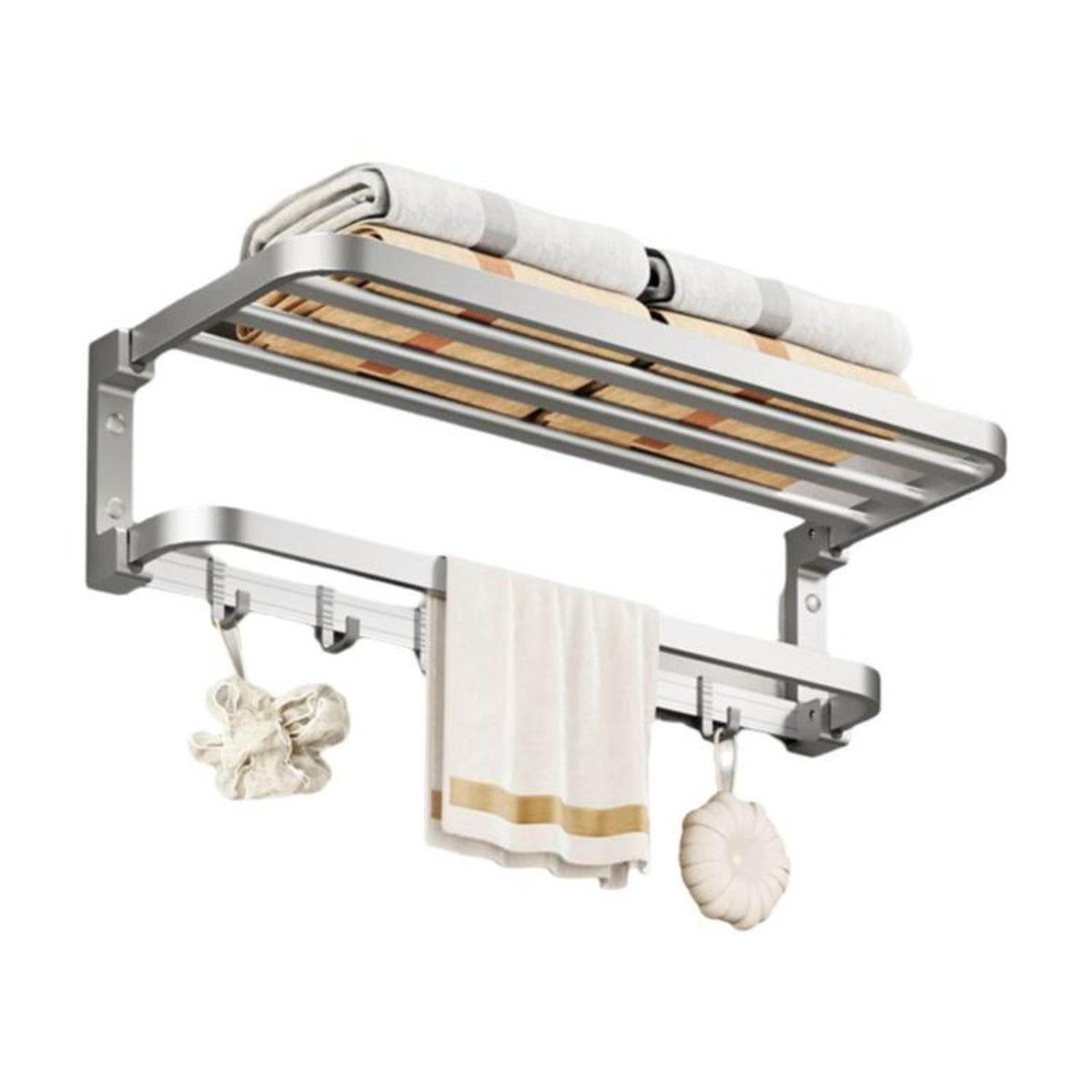 Space Aluminum Towel Rack Double-Tier Folding Wall Shelf
