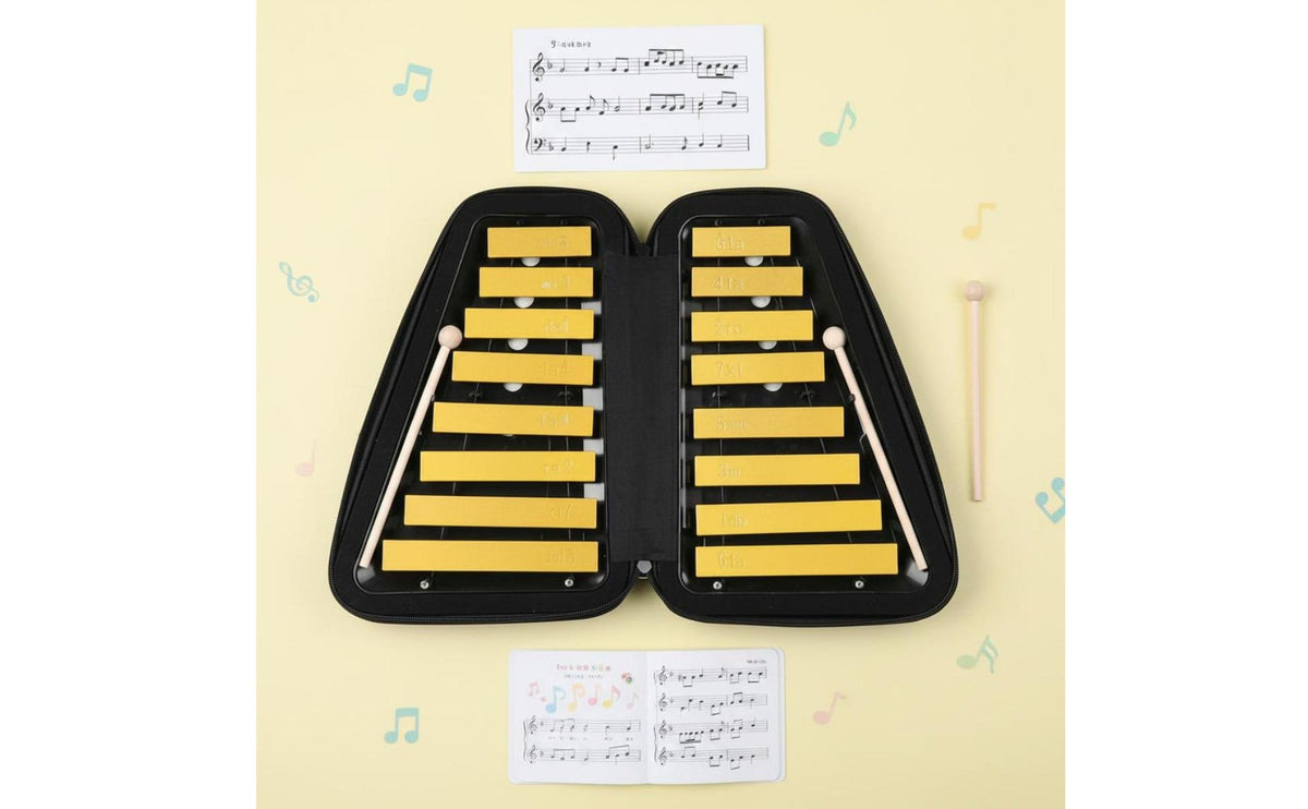 16-Note Aluminum Xylophone Color Coded Keys Double-Row Metal Xylophone Lightweight Music Education Music Instrument for Kids, Kindergarten