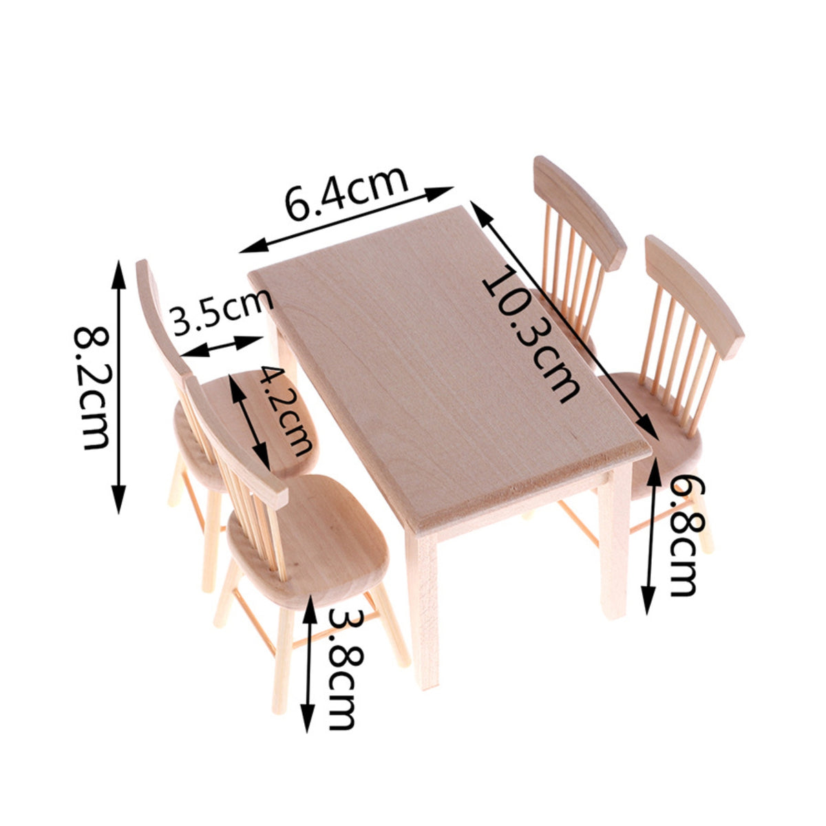 5 Pieces Dollhouse Dining Set 1/12 Scale Miniature Dining Table with Chairs Dollhouse Table and Chairs for Kids