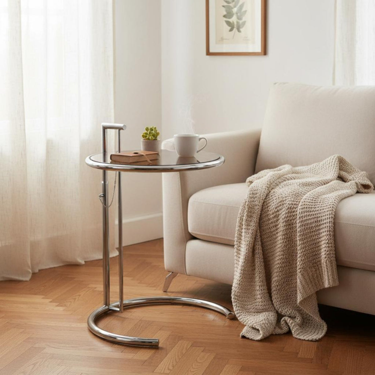 Adjustable C-Shaped Side Table Vintage Inspired Home Furniture for Homeowners