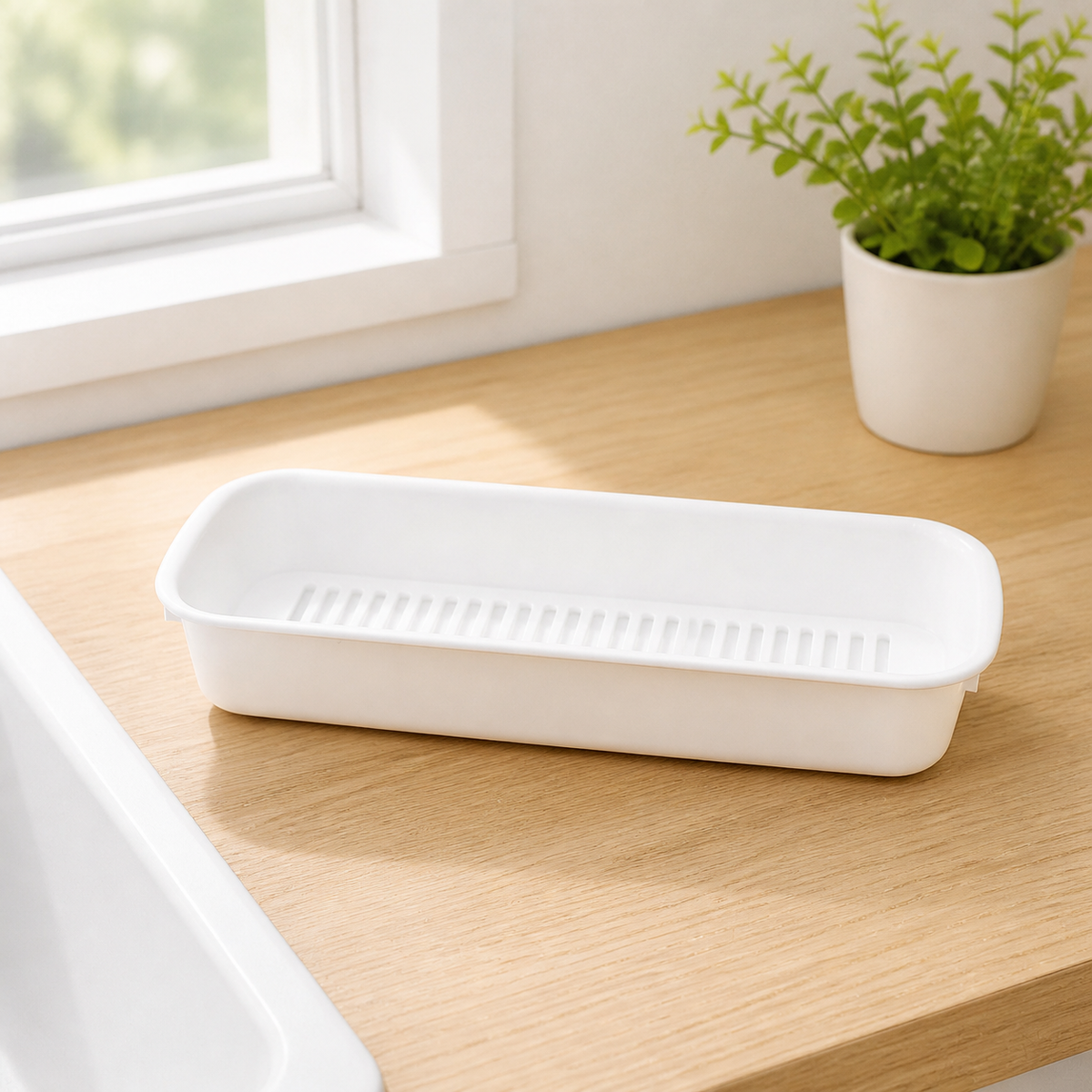 Kitchen Sink Organiser, Sponge Holder for Kitchen Sink with Perforated Drainage, Countertop Modern Rectangular Design