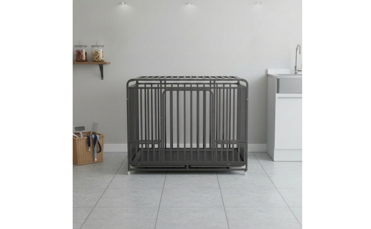 Heavy Duty Slanted Top Dog Crate Sturdy Dog Cage with Casters Long-Lasting Multi-Door Pet Cage Escape-Proof for Dogs, Young Dogs, Living Room