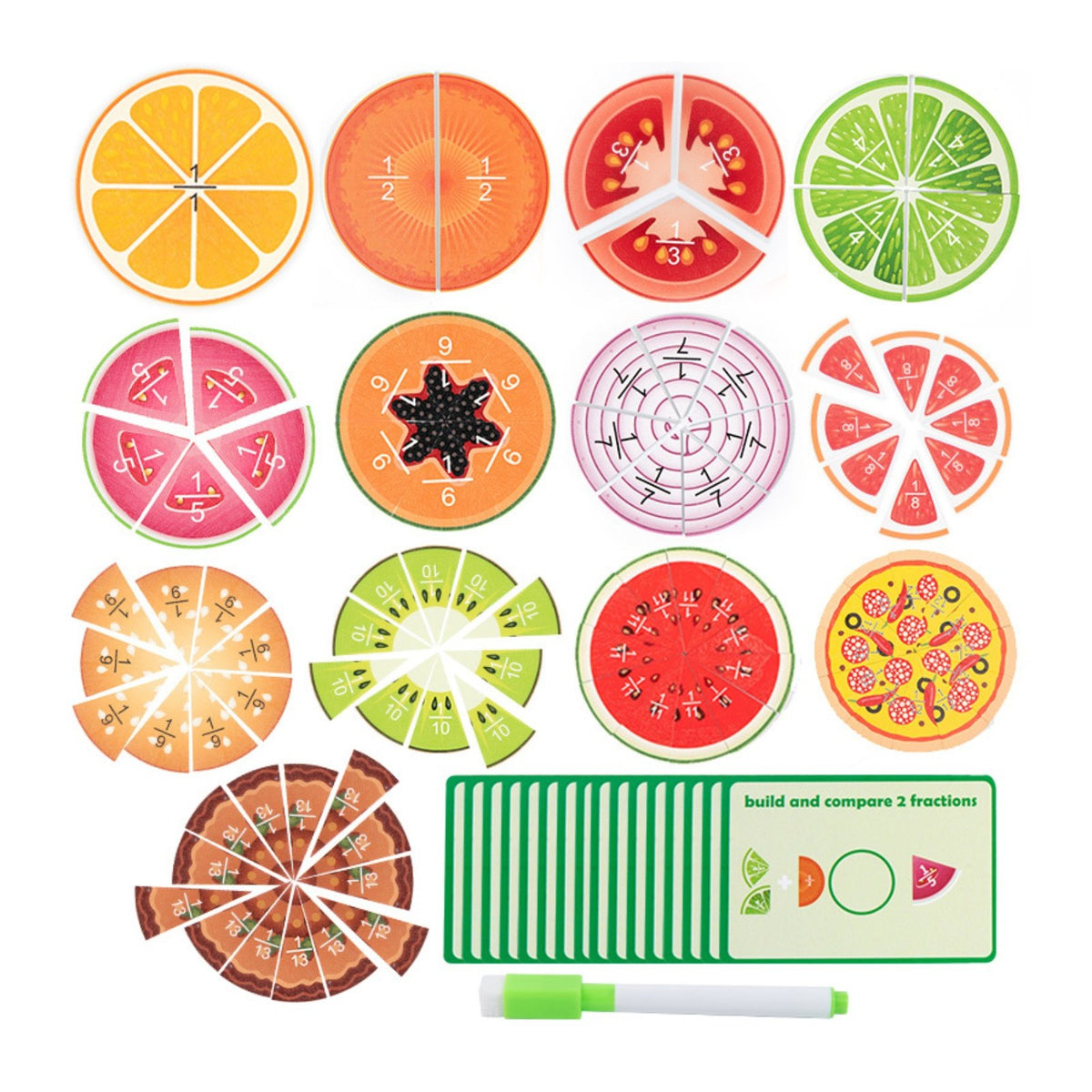 Fruit Fraction Math Toy Educational Fraction Circle Puzzle Bright Colors for Kids, Homeschool, Instruction Time