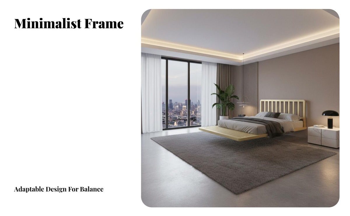 Minimalist design Floating foundation Frame sturdyDuty Construction Illuminated Floating Bed Frame Easy to Clean Underneath Bedroom Furniture No Box mattress support Needed for pairs, Design aficionados, Homeowners, Apartment, Guest Room