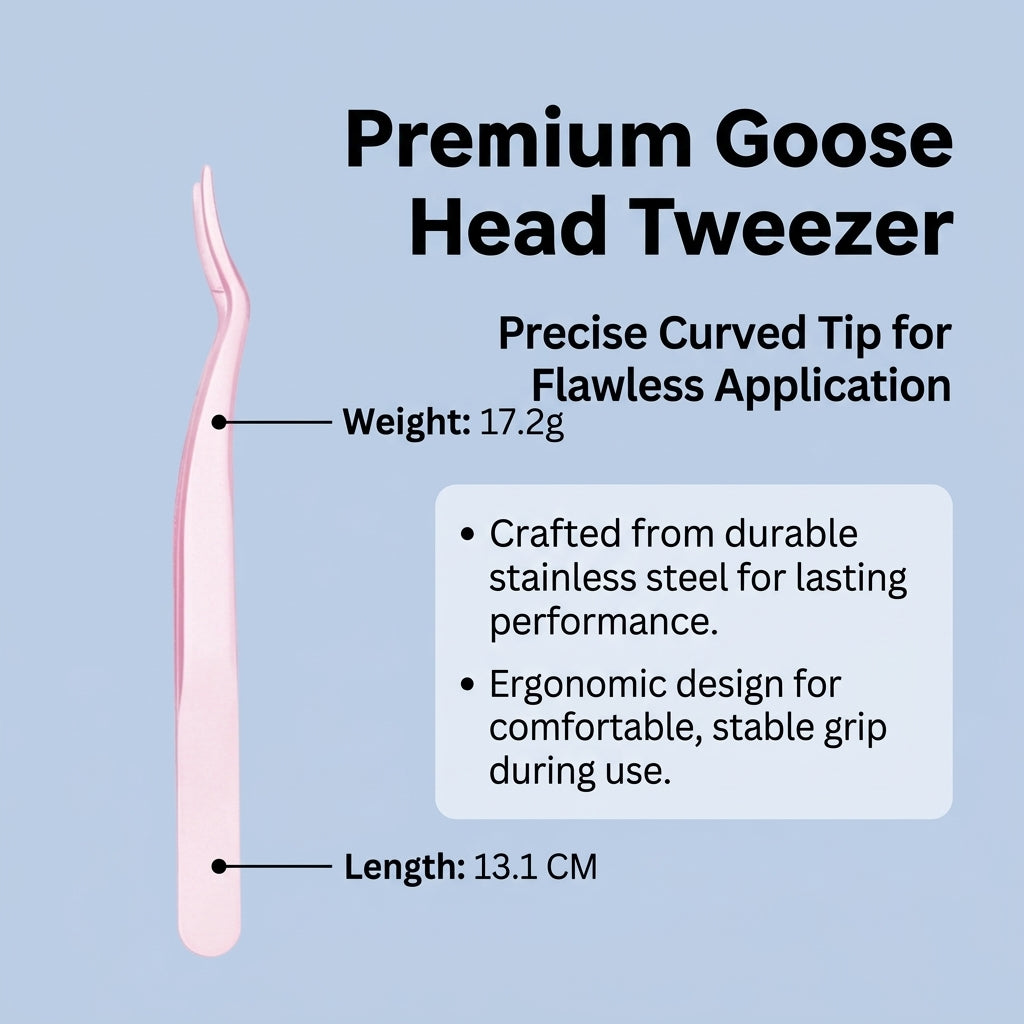 Stainless Steel False Eyelash Tweezers with Curved Tip, Precision Clip Tool for Beginners Makeup Application and Beauty Routine