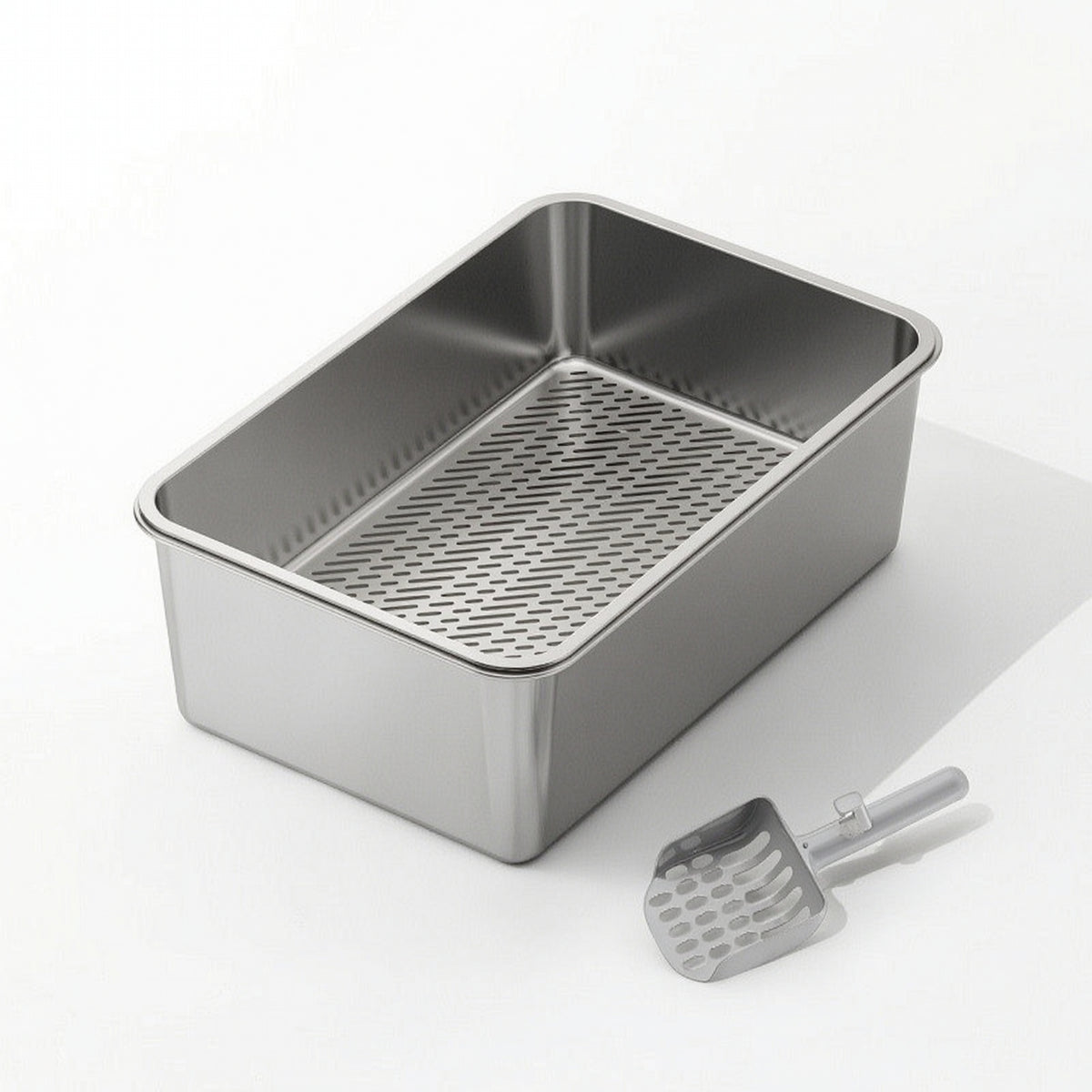 Stainless Steel Litter Box Anti-Slip Litter Box with Sifter Tray Smooth for Home