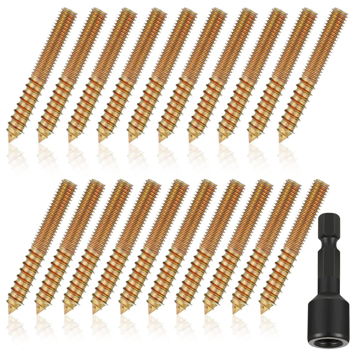 5/16x2 Inch Hook Bolts with Driver, Double-Ended Screws, Self-Tapping, M8 Thread