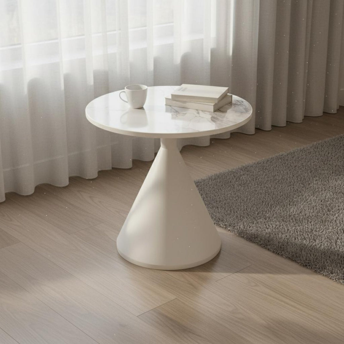 2 Pieces Round Pedestal Table Set Modern Contemporary Coffee Table Side Table Nesting Table Mineral Texture Top Sleek Metal Base Suitable for Homeowners Apartment Dwellers Small Areas