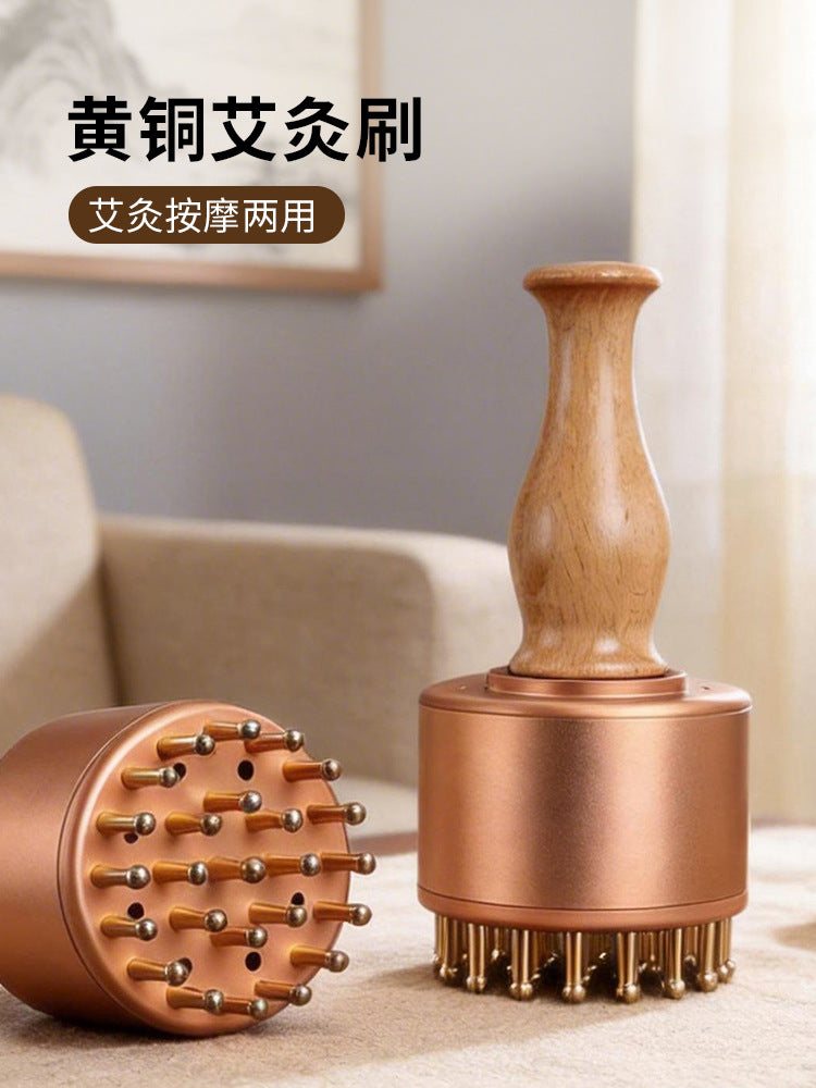Pure Brass Moxibustion Meridian Brush with Scraping Function