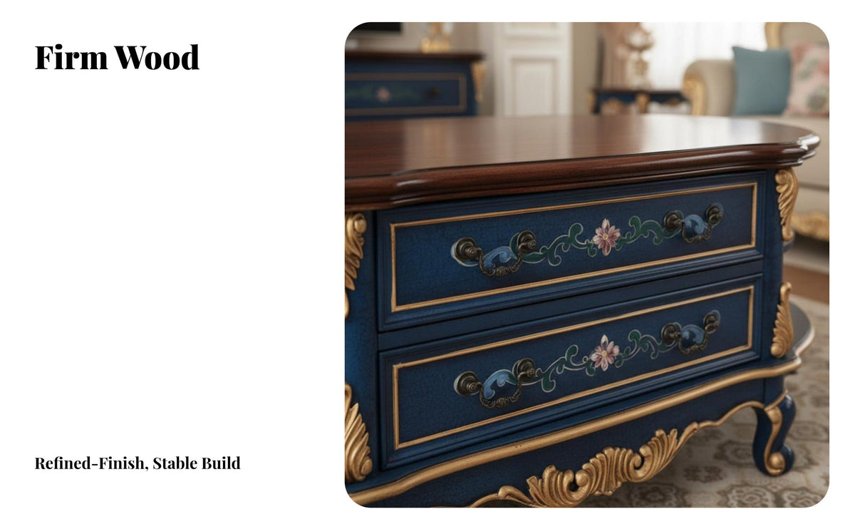 Large Capacity Storage Oval coffee Table with Drawers dual-level Design Oval feature Table with Drawer and Shelf Vintage & design Household Furniture Carved Legs for Families, homeowners, Adults, Living Room, Lounge, Reception Area