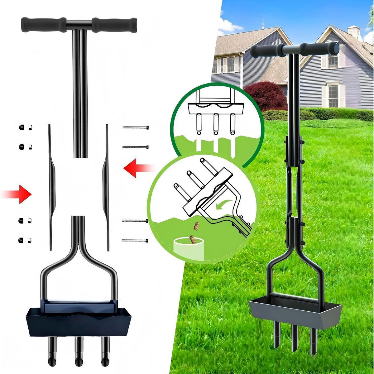 Manual Soil Loosener and Sampler Gardening Tool Fertilizing Lawn Aerator Adjustable Height