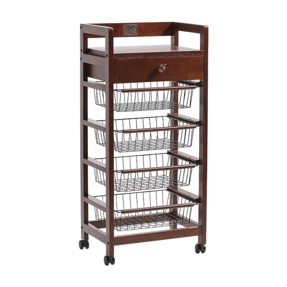 Mobile Wooden Storage Rack-on Casters Pantry Organizer Wheeled Organizer