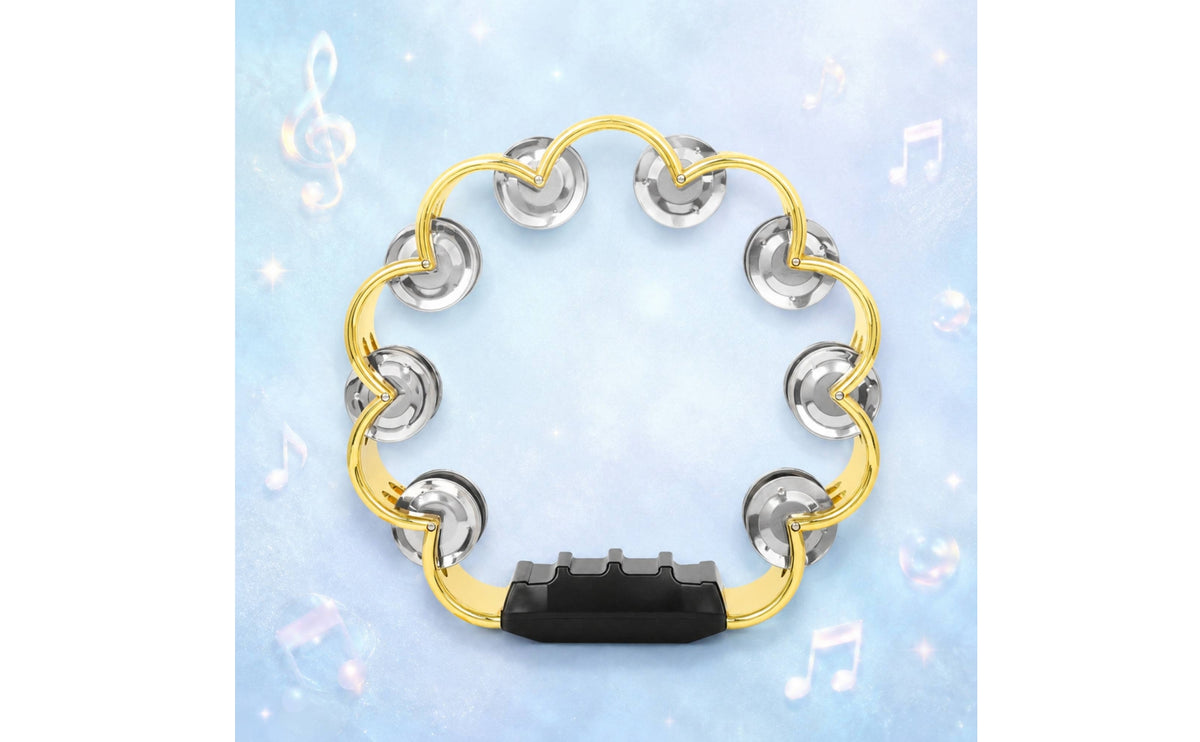 Tambourine with Grip Handle Comfortable Tambourine with Handle Grip Easy to Hold Hand Percussion Instrument for Beginners