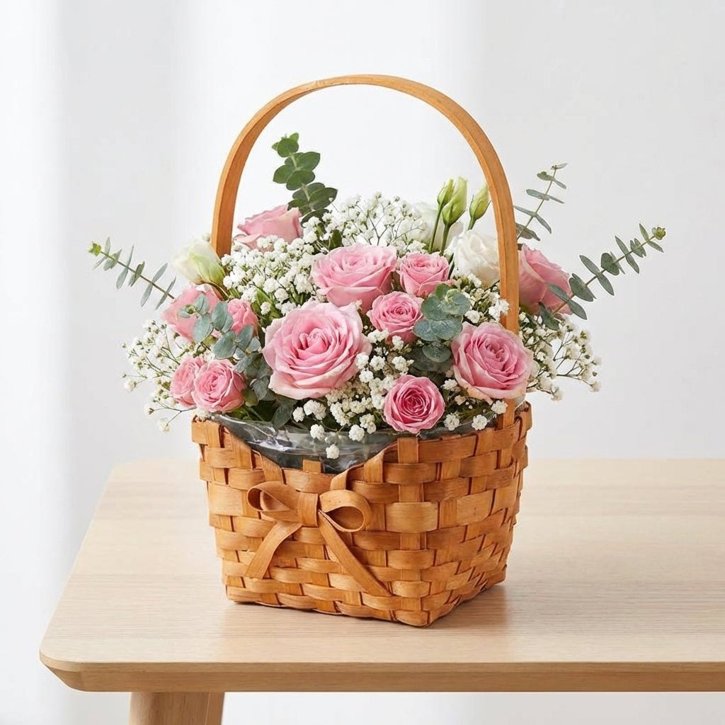 Hand-Woven Wood Chip Basket, Rustic Flower Girl Trug with Bow Detail, Lightweight Storage Hamper for Easter Egg Hunts, Weddings, Garden Parties & Home Decor