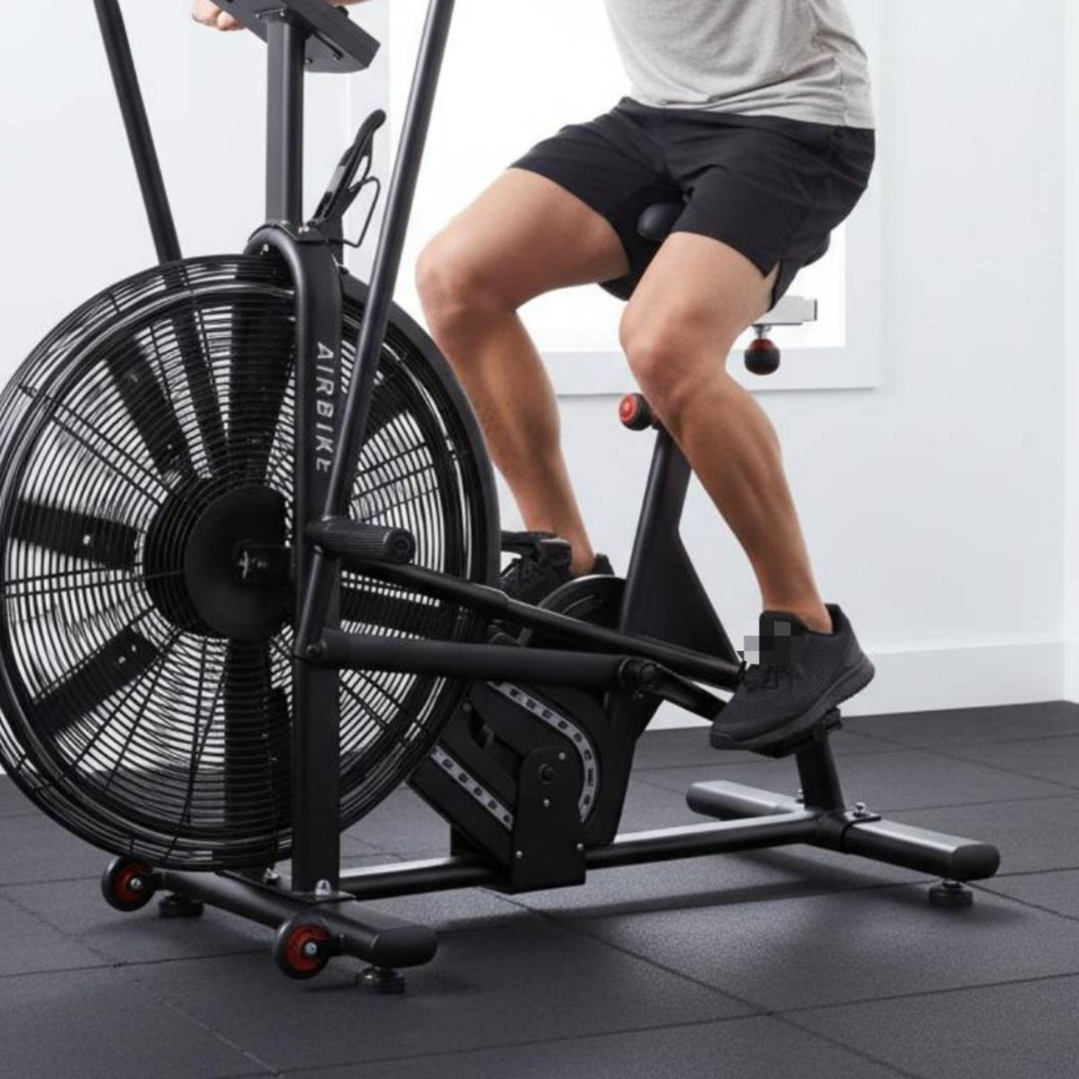 Adjustable Seat Air Resistance Bike Stable Base Upright Air-Resistance Bike Console Display Fitness Equipment Transport Wheels for Home Gym