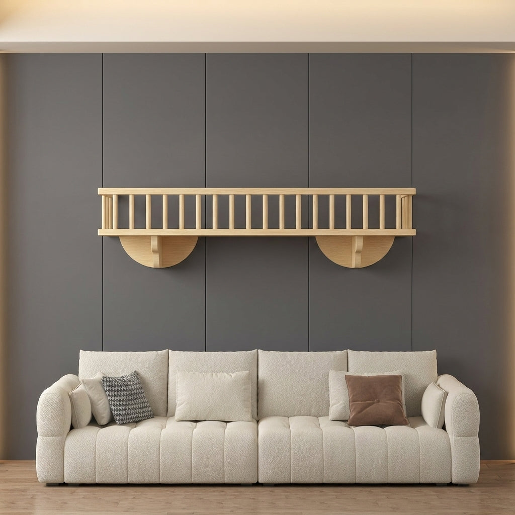 Cat Climbing Frame Wall Mounted Solid Wood Perch and Bed, Space Saving Playground for Indoor Cats