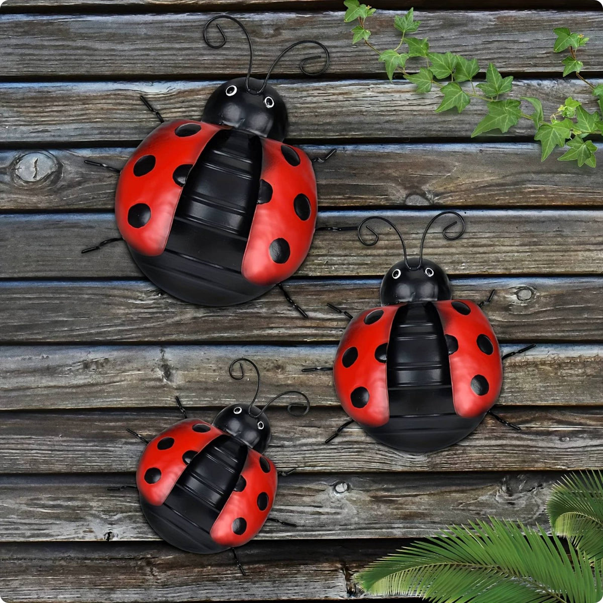 3 Pieces Ladybug Wall Decor Handmade Look Metal Ladybug Wall Decor Hand-Painted