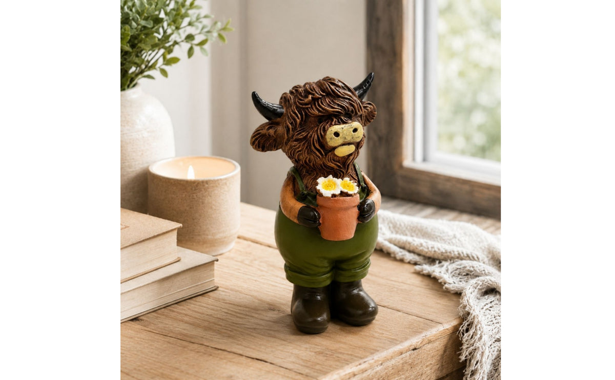 Scottish Cow Statue with Flowerpot | Adorable, Whimsical, Scottish cow Figurine, for Garden