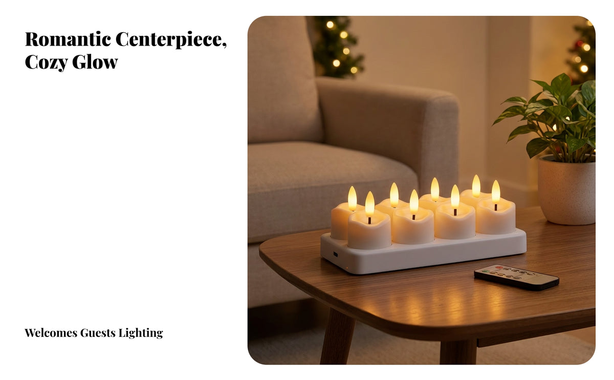 8 Pieces Rechargeable Tea Lights | Warm Yellow, Rechargeable Tea Lights with Charging Base, for Table Centerpieces